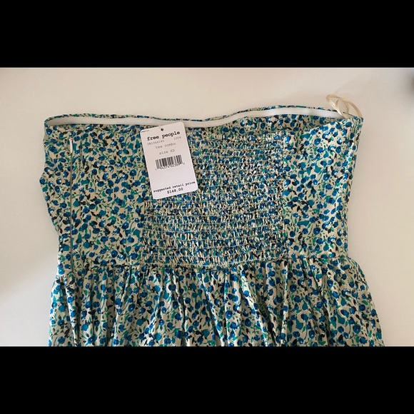 Free People Mustang Strapless Ruched Back Wide Leg Jumpsuit In Tea Combo - Picture 4 of 8